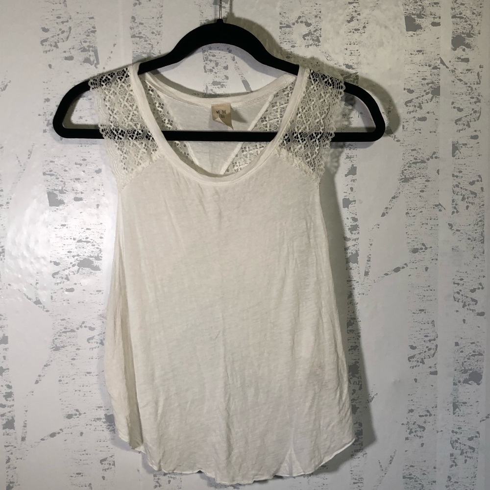 We The Free People White Tank Lace Cross Back Sz M
